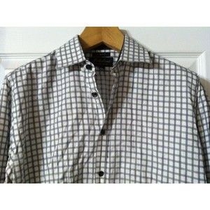 MICHELSONS MENS WHITE 100%COTTON SLIM FIT PLAID DRESS SHIRT SIZE: 16/32-33